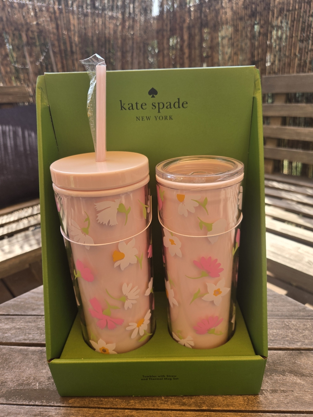 NWT Kate Spade Beauiful Pink FlORAL WALTZ Double Tumbler Set with Straw